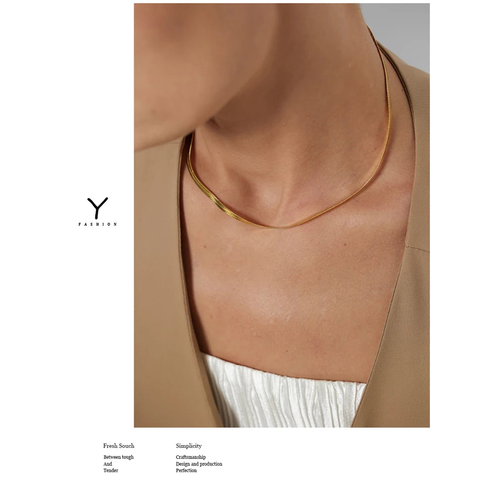 Charm New Geometric Snake Chain Necklace Trendy Stainless Steel Jewelry Golden Metal Texture брелок Women Waterproof Gift