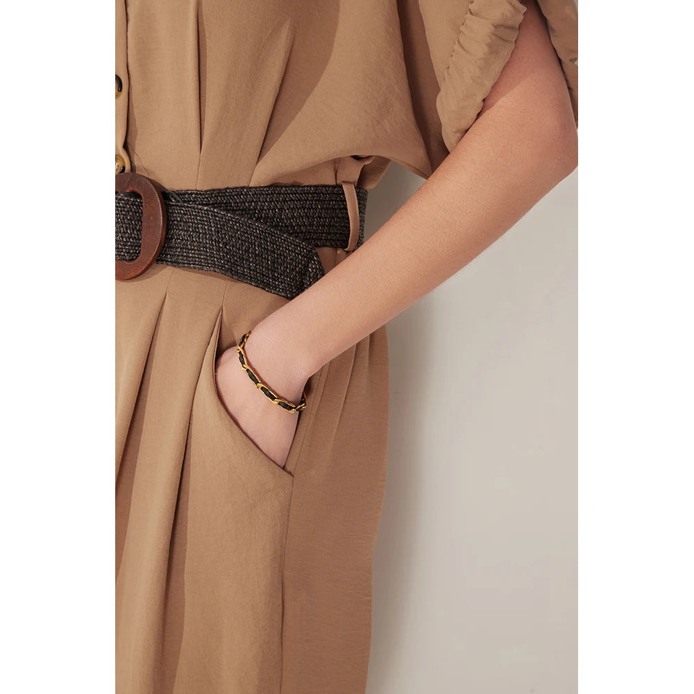 Trendy Leather Chain Bracelet Jewelry Stainless Steel Metal Texture 18 K Statement