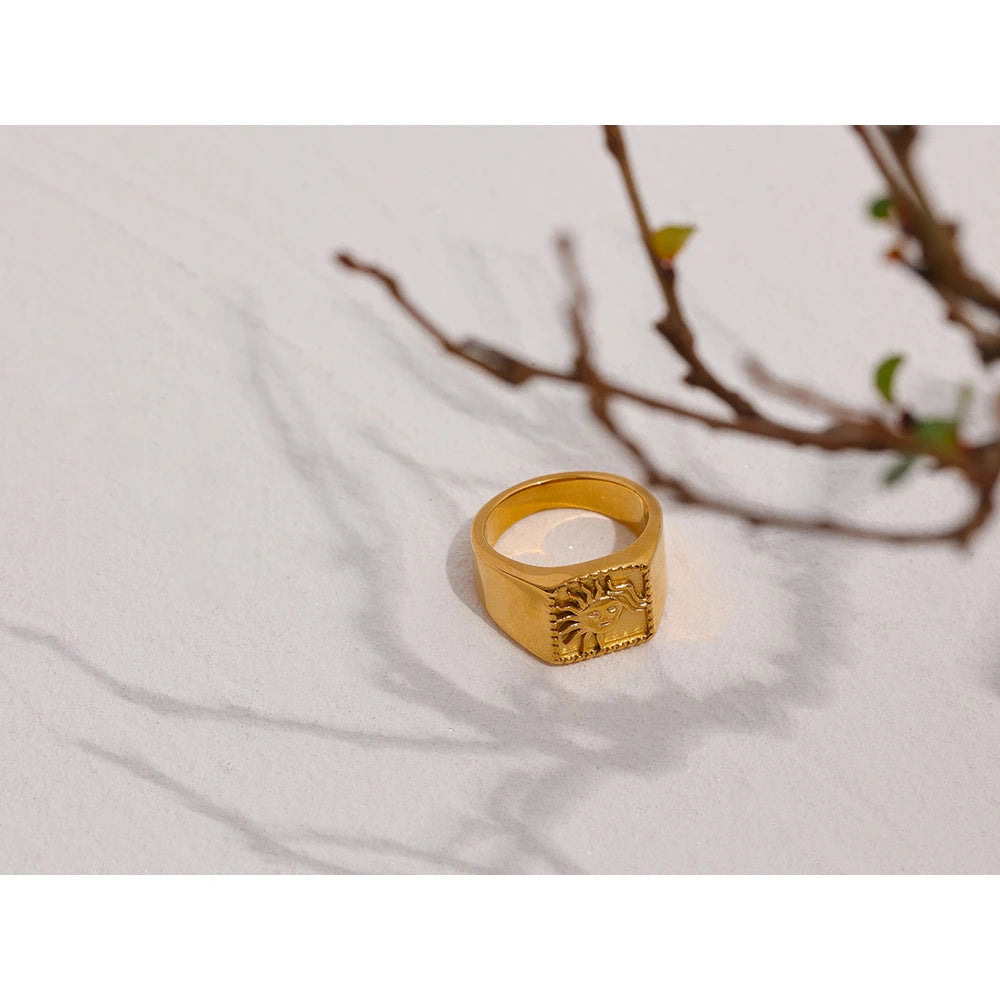 Sun Abstract Ring Stainless Steel Golden Texture Metal Geometric Trendy Charm Jewelry украшения  бижутерия Party