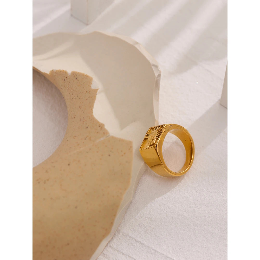 Sun Abstract Ring Stainless Steel Golden Texture Metal Geometric Trendy Charm Jewelry украшения  бижутерия Party