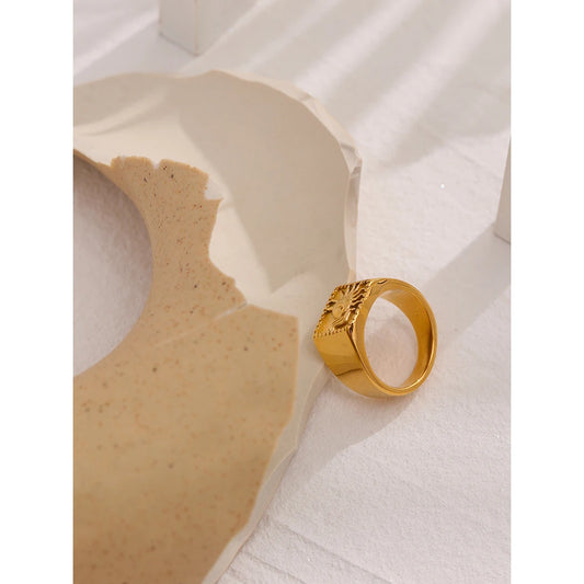Sun Abstract Ring Stainless Steel Golden Texture Metal Geometric Trendy Charm Jewelry украшения  бижутерия Party