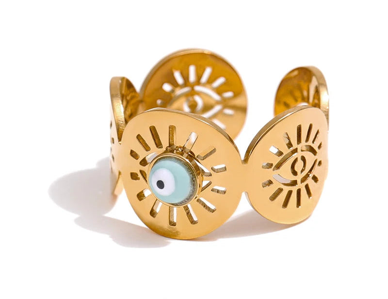 Stainless Steel Eye Bead Opening Ring for Women New Design Golden Statement Charm Jewelry Anillos Mujer Bijoux Femme Gift