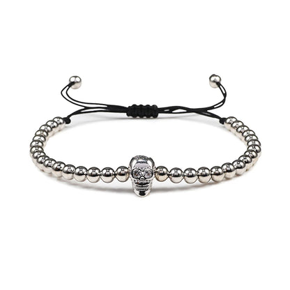 Charm Skull Head Copper Beads Bracelets Handmade Pave CZ Skeleton Crystal Adjustable Bracelet Punk Wrist Jewelry for Women Men