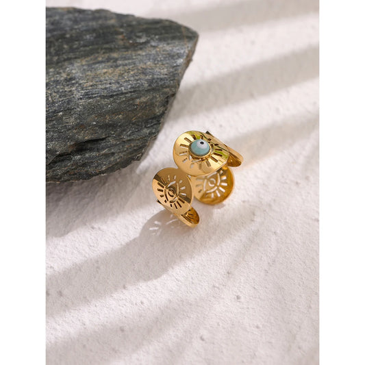 Stainless Steel Eye Bead Opening Ring for Women New Design Golden Statement Charm Jewelry Anillos Mujer Bijoux Femme Gift