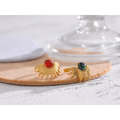 Stainless Steel Red Natural Stone Ring Trendy Metal 18 K Opening Finger French Ring for Women Anillos Mujer Party Gift