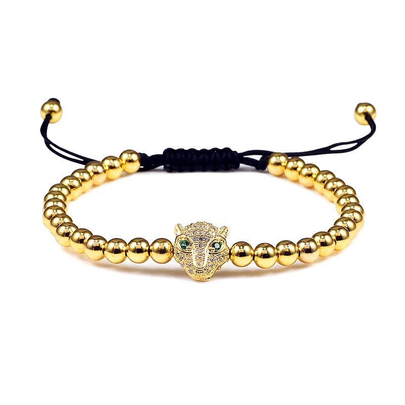 Charm Skull Head Copper Beads Bracelets Handmade Pave CZ Skeleton Crystal Adjustable Bracelet Punk Wrist Jewelry for Women Men