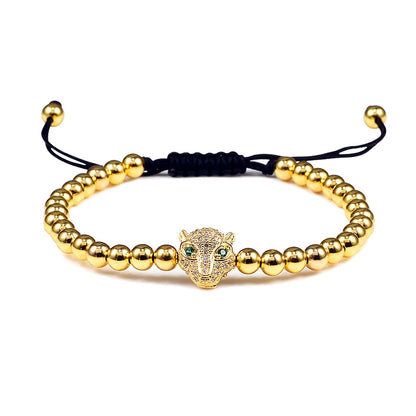 Charm Skull Head Copper Beads Bracelets Handmade Pave CZ Skeleton Crystal Adjustable Bracelet Punk Wrist Jewelry for Women Men