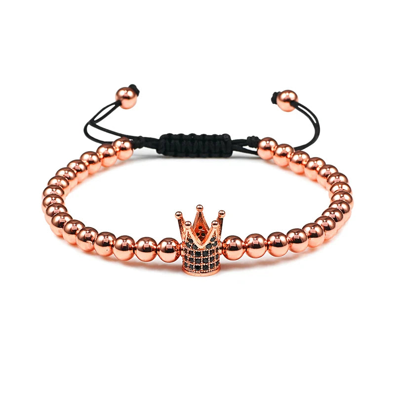 Charm Skull Head Copper Beads Bracelets Handmade Pave CZ Skeleton Crystal Adjustable Bracelet Punk Wrist Jewelry for Women Men