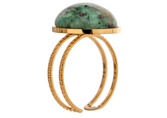 Temperament Green Natural Stone Opening Rings for Women Stainless Steel Punk Jewelry Statement Metal Ring Anillos Mujer