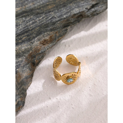 Stainless Steel Eye Bead Opening Ring for Women New Design Golden Statement Charm Jewelry Anillos Mujer Bijoux Femme Gift
