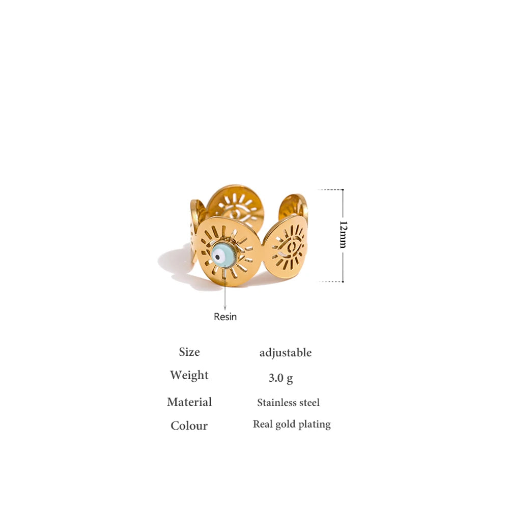 Stainless Steel Eye Bead Opening Ring for Women New Design Golden Statement Charm Jewelry Anillos Mujer Bijoux Femme Gift