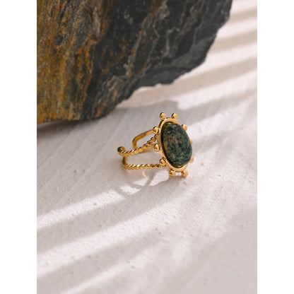 Stainless Steel Green African Turquoise Stone Ring for Women Fashion Ring Waterproof Jewelry Bijoux Femme Party Gift