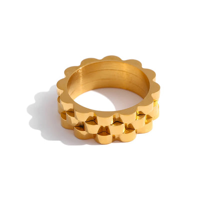 Stainless Steel Women Ring Fashion Jewelry Simple Chic Golden Metal Texture Finger кольцо женское Waterproof Party Gift