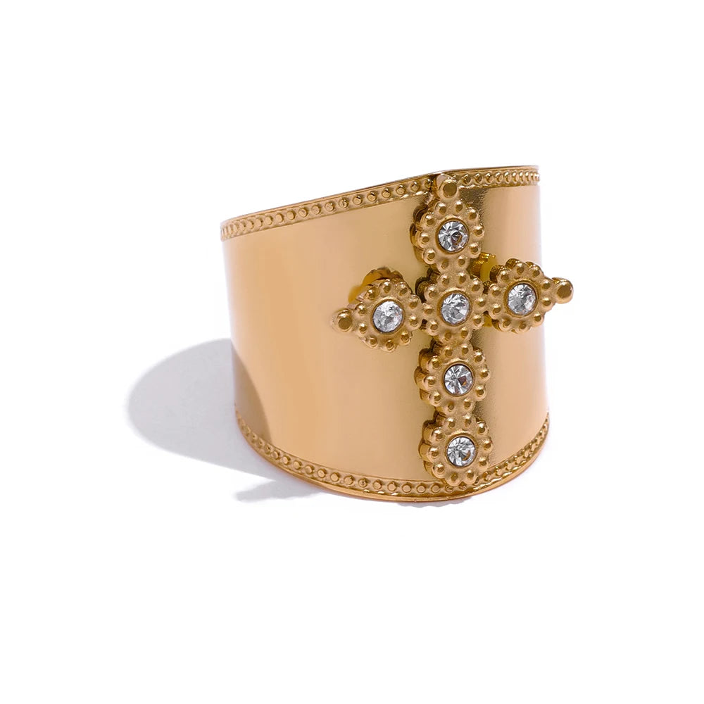 Cubic Zirconia Cross Ring Stainless Steel Jewelry Trendy Women 18 K PVD Plated Finger Ring bague acier inoxydable Gift