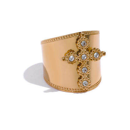 Cubic Zirconia Cross Ring Stainless Steel Jewelry Trendy Women 18 K PVD Plated Finger Ring bague acier inoxydable Gift