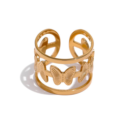 316L Stainless Steel Butterfly Opening Ring Stylish Golden Insect Waterproof Jewelry Women Bague Acier Inoxydable Gift