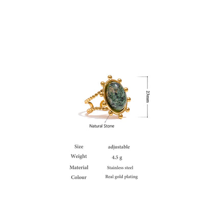 Stainless Steel Green African Turquoise Stone Ring for Women Fashion Ring Waterproof Jewelry Bijoux Femme Party Gift