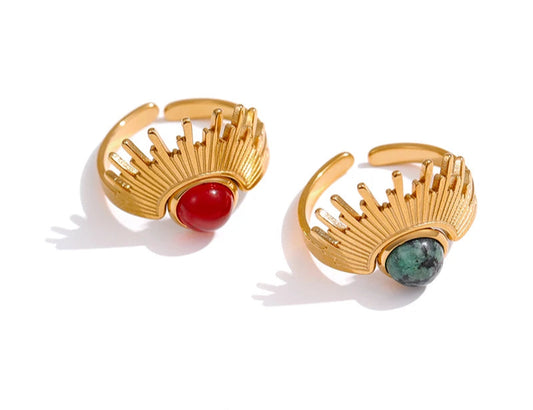 Stainless Steel Red Natural Stone Ring Trendy Metal 18 K Opening Finger French Ring for Women Anillos Mujer Party Gift