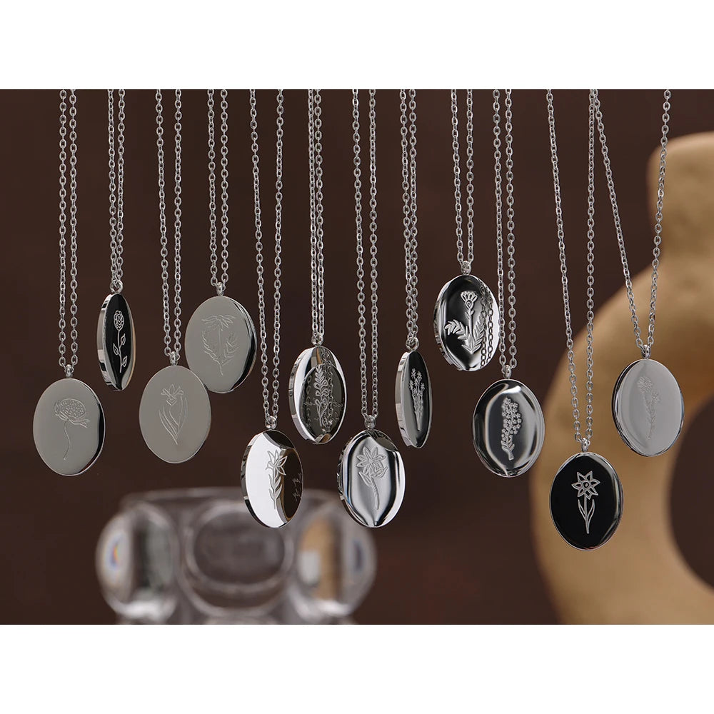 316 Stainless Steel 12 Month Birth Flower Floral Pendant Necklace Mother Sister Giff PVD Collar Golden Necklace Waterproof