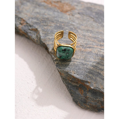 Green African Turquoise Ring Stainless Steel Jewelry for Women Charm Metal Opening Finger Ring кольцо женское Gift New