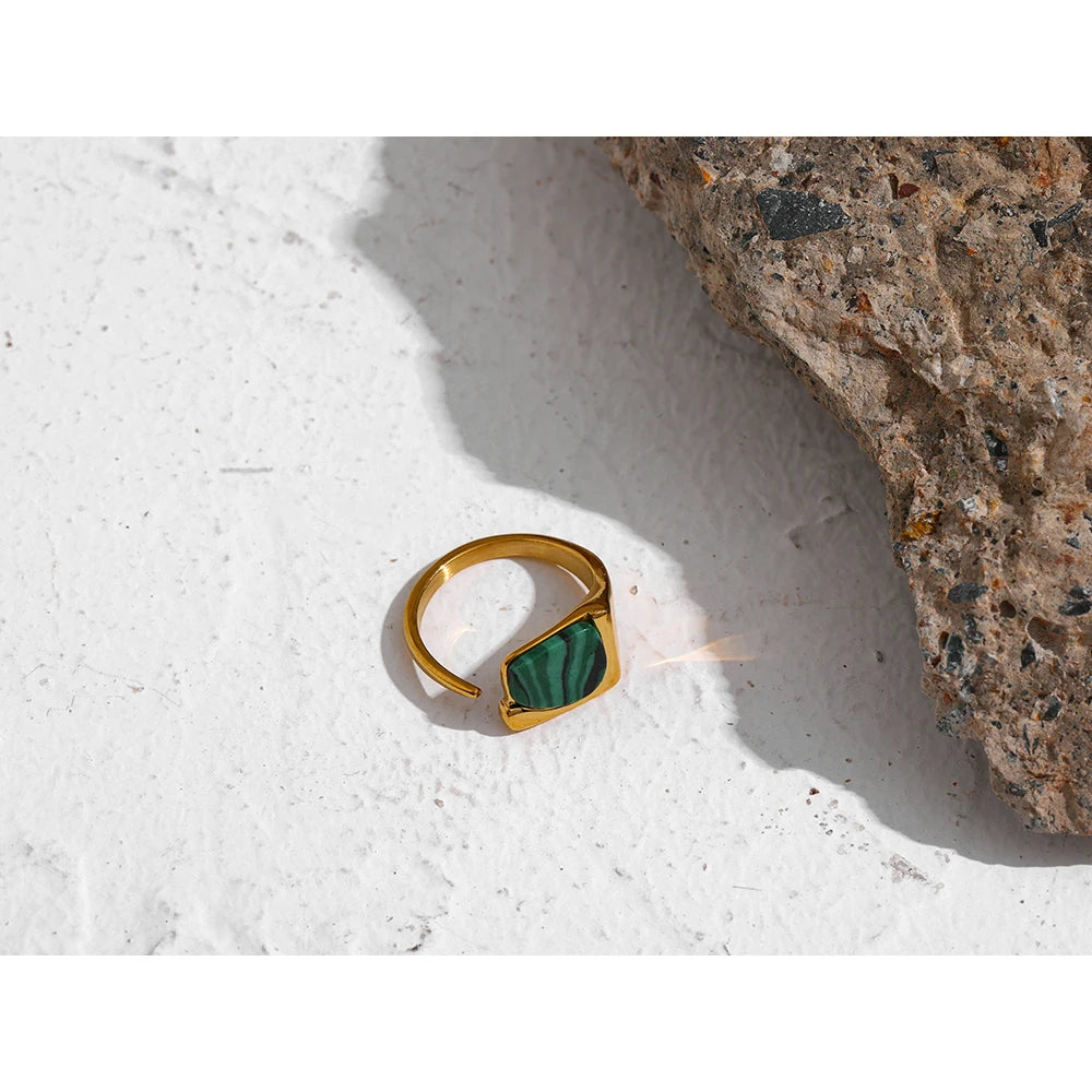 New Stainless Steel Women Ring Jewelry Vintage Natural Stone Opening Metal Finger Ring joyería acero inoxidable mujer Gift