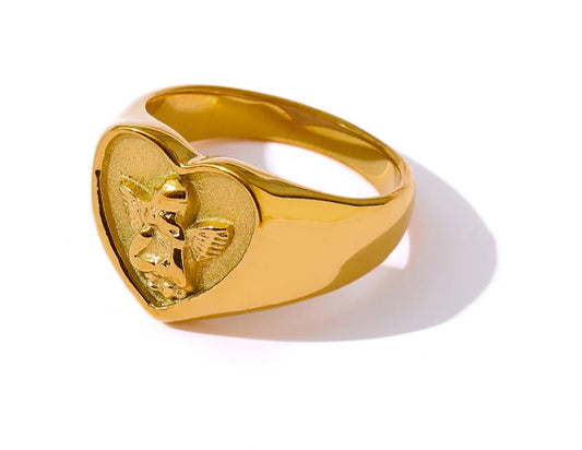 Romantic Heart Stainless Steel Ring Fashion Metal 18 K Plated Waterproof Angel Ring Anniversary Jewelry Gift Bijoux Femme