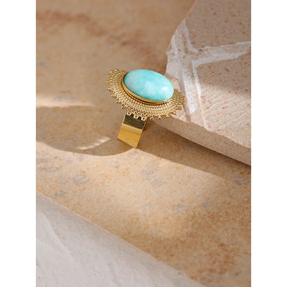 Stainless Steel Stone Rings Charm Metal Statement Jewelry Gold Color Geometric Opening Women Bagues Pour Femme Waterproof