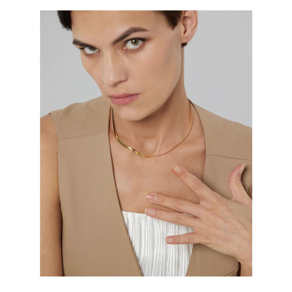 Charm New Geometric Snake Chain Necklace Trendy Stainless Steel Jewelry Golden Metal Texture брелок Women Waterproof Gift