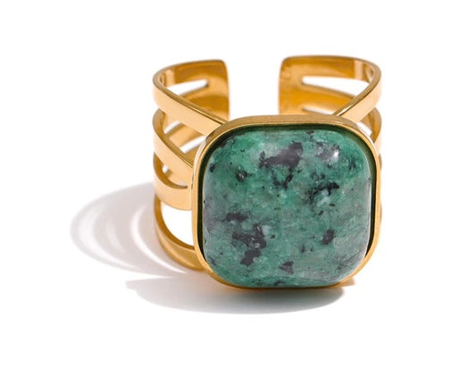 Green African Turquoise Ring Stainless Steel Jewelry for Women Charm Metal Opening Finger Ring кольцо женское Gift New