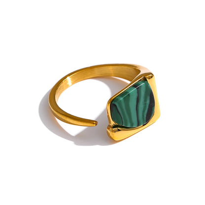 New Stainless Steel Women Ring Jewelry Vintage Natural Stone Opening Metal Finger Ring joyería acero inoxidable mujer Gift