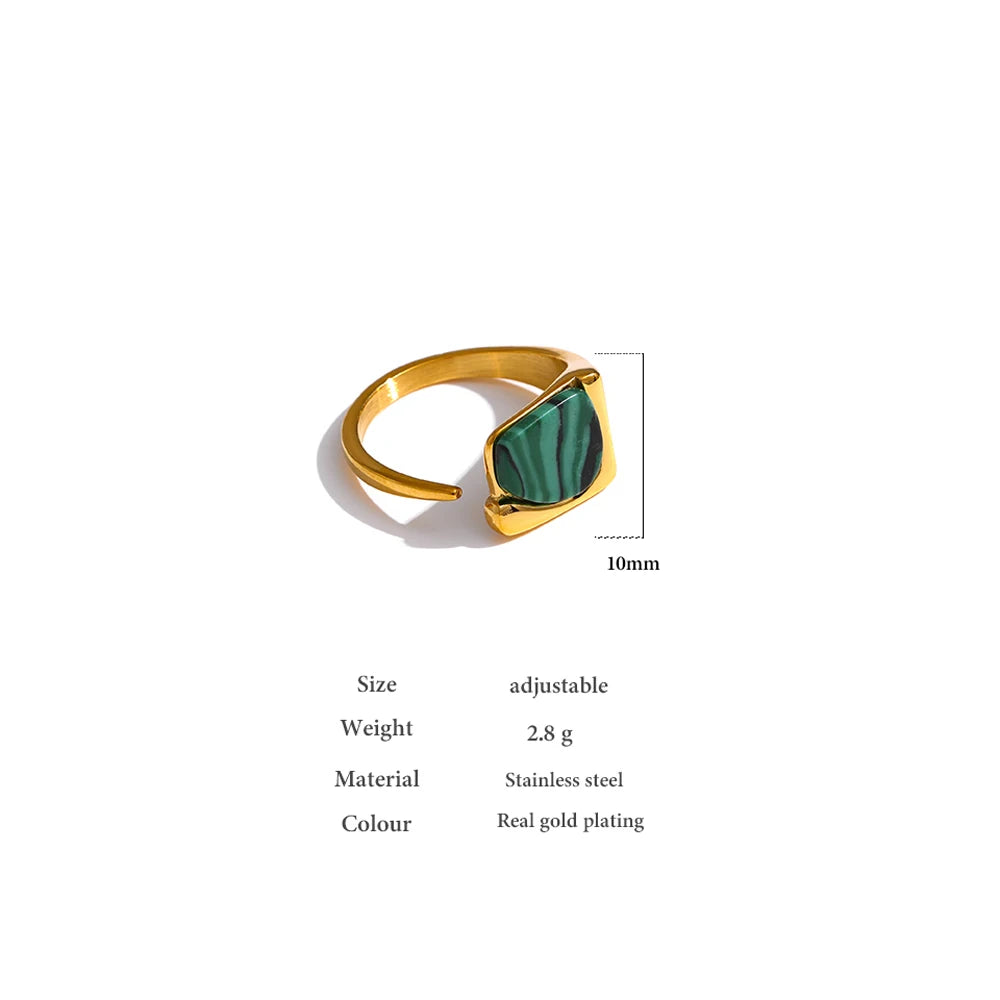 New Stainless Steel Women Ring Jewelry Vintage Natural Stone Opening Metal Finger Ring joyería acero inoxidable mujer Gift