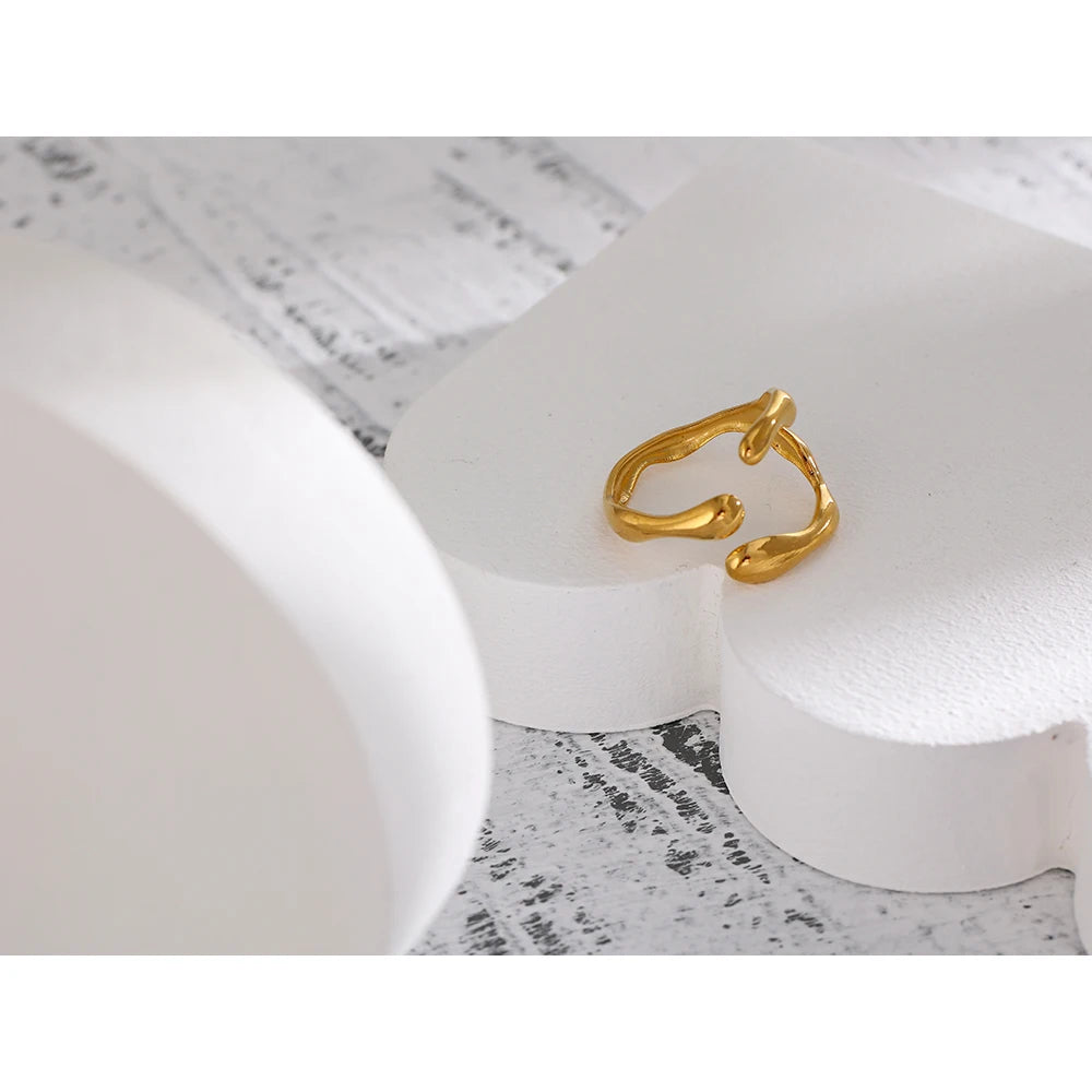 316L Stainless Steel Ring New Design Metalic 18 K PVD Plated Jewelry Trendy Opening Ring бижутерия для женщин Gift