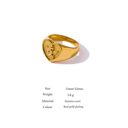 Romantic Heart Stainless Steel Ring Fashion Metal 18 K Plated Waterproof Angel Ring Anniversary Jewelry Gift Bijoux Femme