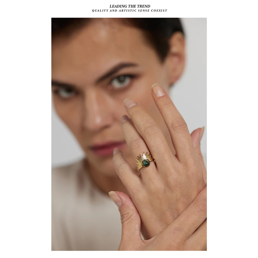 Stainless Steel Red Natural Stone Ring Trendy Metal 18 K Opening Finger French Ring for Women Anillos Mujer Party Gift