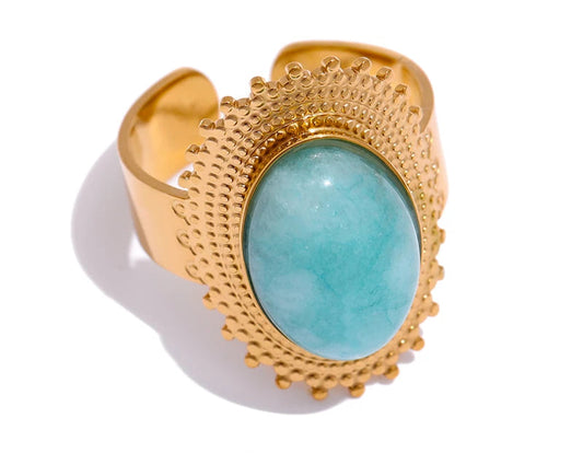 Stainless Steel Stone Rings Charm Metal Statement Jewelry Gold Color Geometric Opening Women Bagues Pour Femme Waterproof