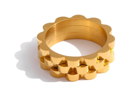 Stainless Steel Women Ring Fashion Jewelry Simple Chic Golden Metal Texture Finger кольцо женское Waterproof Party Gift