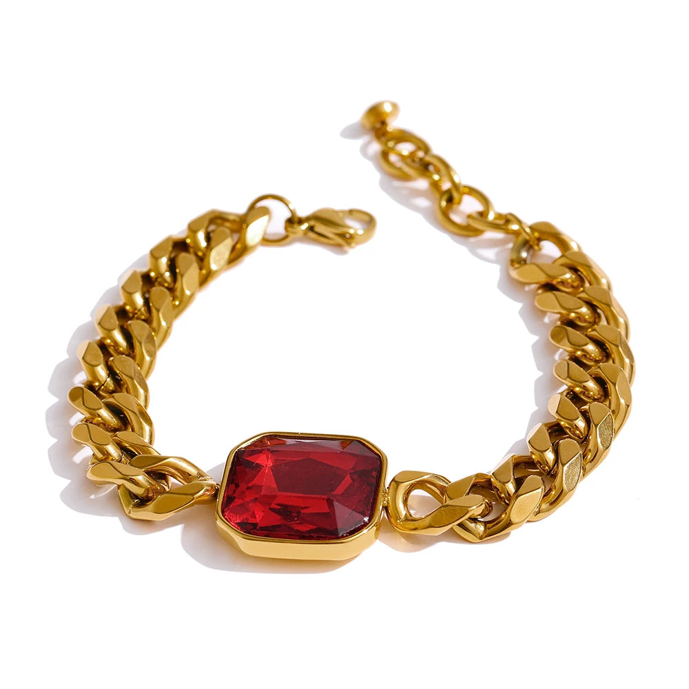 Green Crystal Stainless Steel Gold Bracelets Bangle for Women Hip Hop Thick Chain18 K Plated Punk Fashion Bracelets New