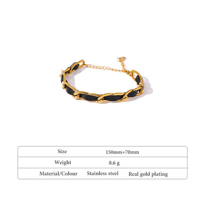 Trendy Leather Chain Bracelet Jewelry Stainless Steel Metal Texture 18 K Statement