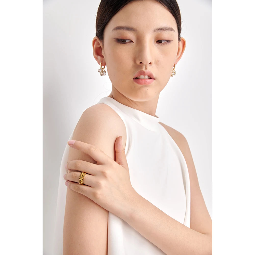 Stainless Steel Women Ring Fashion Jewelry Simple Chic Golden Metal Texture Finger кольцо женское Waterproof Party Gift