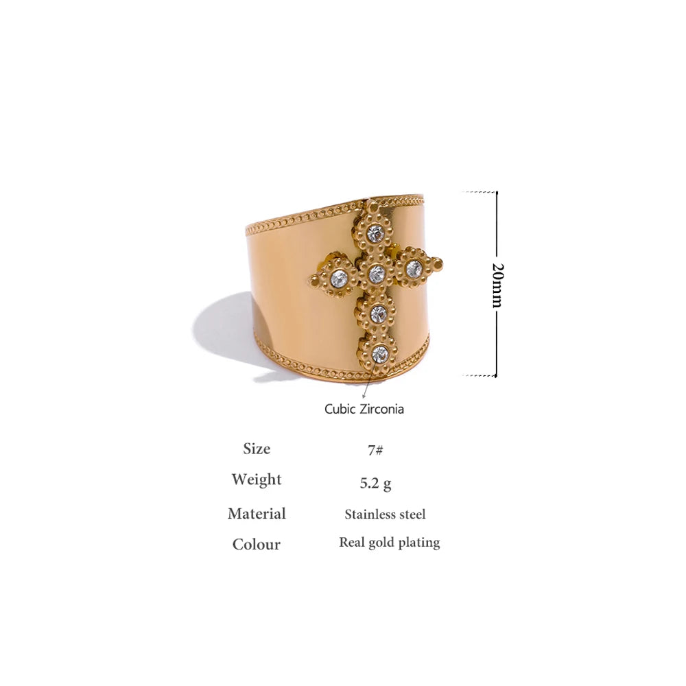 Cubic Zirconia Cross Ring Stainless Steel Jewelry Trendy Women 18 K PVD Plated Finger Ring bague acier inoxydable Gift