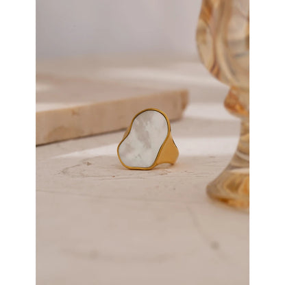 Occident Irregular Natural Shell Vintage Rings for Women Stainless Steel Temperament Exaggeration Metal Ring Jewelry Gift