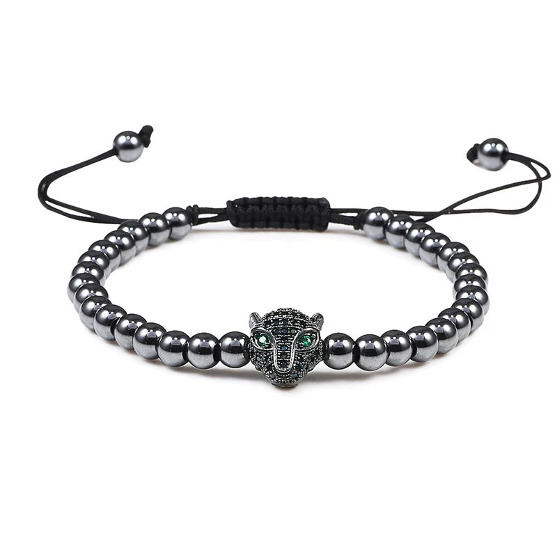 Charm Skull Head Copper Beads Bracelets Handmade Pave CZ Skeleton Crystal Adjustable Bracelet Punk Wrist Jewelry for Women Men