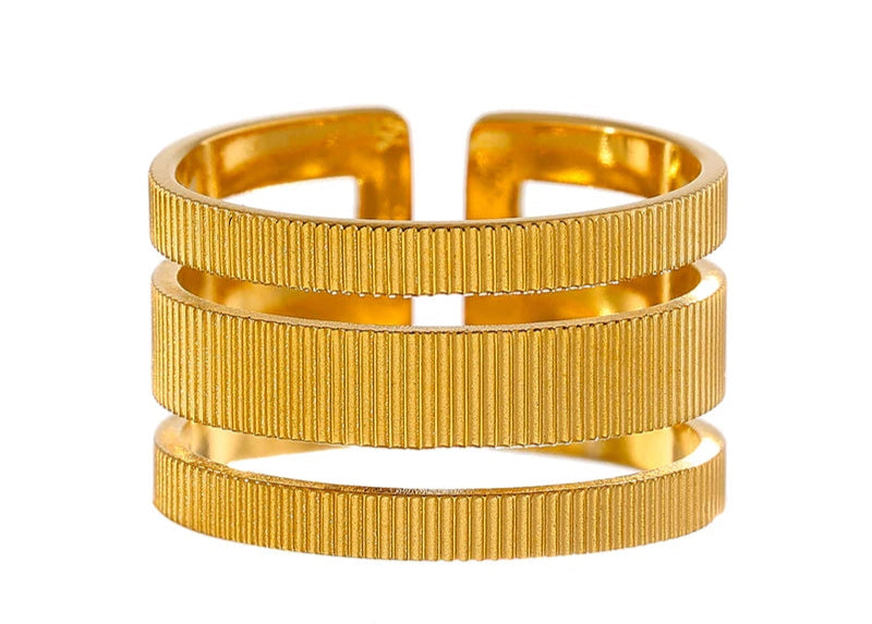 Statement Stainless Steel Geometric Opening Ring Minimalist Gold Color 18 K Plated Metal Engagement for Women Party Gift