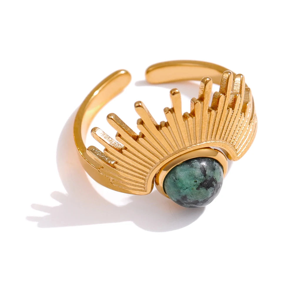 Stainless Steel Red Natural Stone Ring Trendy Metal 18 K Opening Finger French Ring for Women Anillos Mujer Party Gift