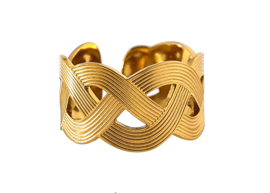 Statement Handmade Weave Stainless Steel Ring for Women Fashion Metal Texture Opening Summer Finger Chic Jewelry Gift