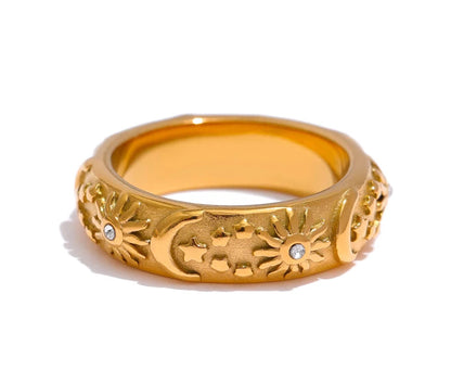 Sun Star Moon Ring Stainless Steel Jewelry Stylish Metal Celestial Women Ring joyería acero inoxidable mujer Gift New