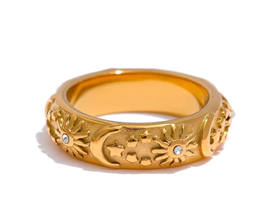 Sun Star Moon Ring Stainless Steel Jewelry Stylish Metal Celestial Women Ring joyería acero inoxidable mujer Gift New