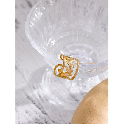 316L Stainless Steel Butterfly Opening Ring Stylish Golden Insect Waterproof Jewelry Women Bague Acier Inoxydable Gift