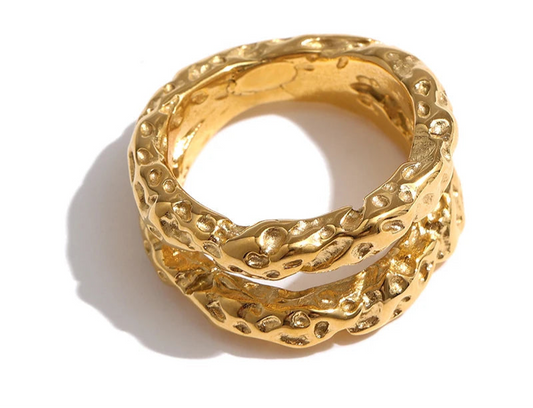 Stainless Steel Round Rings For Women Gold Texture Metal 18 K Plated Statement Trendy Jewelry Bagues Pour Femme Gift