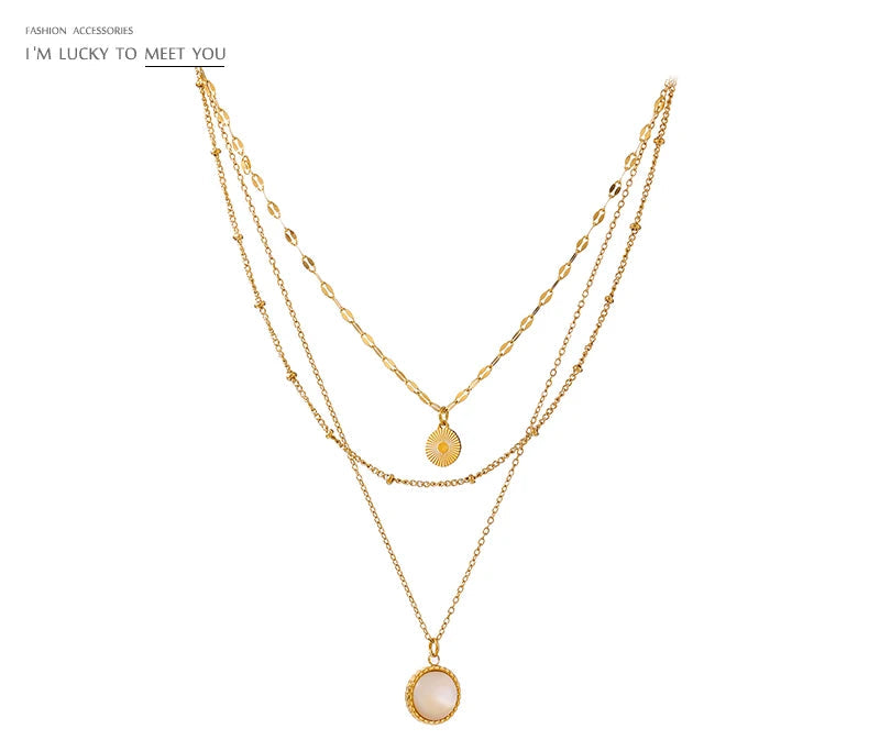 Bohemian Round Pendant Stainless Steel Necklace Chain Exquisite Metal Texture Collar Women Necklace бижутерия Office Gift